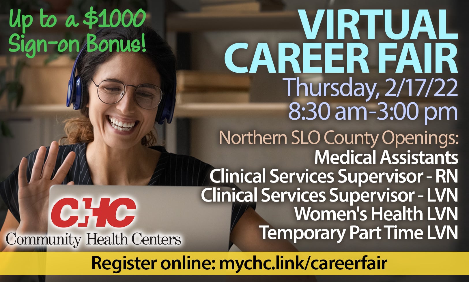 Virtual Career Fair 02/17/2022 Up to 1000 Signon Bonus for SLO